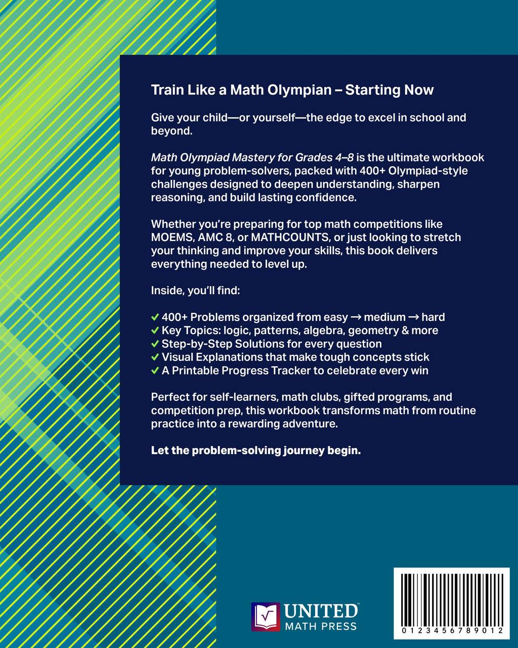 Math Olympiad Workbook Grades 4-8 Amazon Bestseller Back Cover
